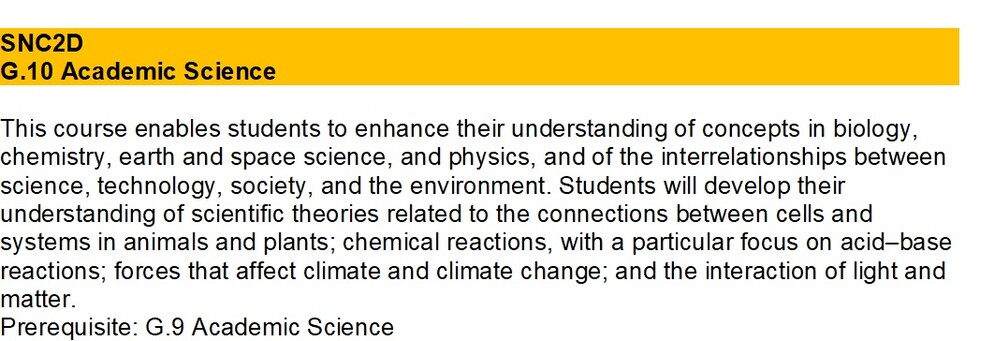 SNC1D course description