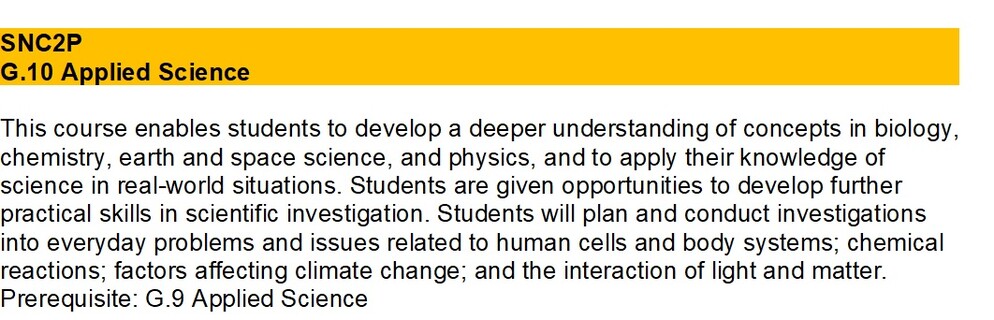SNC1D course description