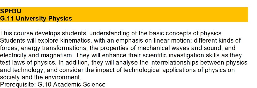 SNC1D course description