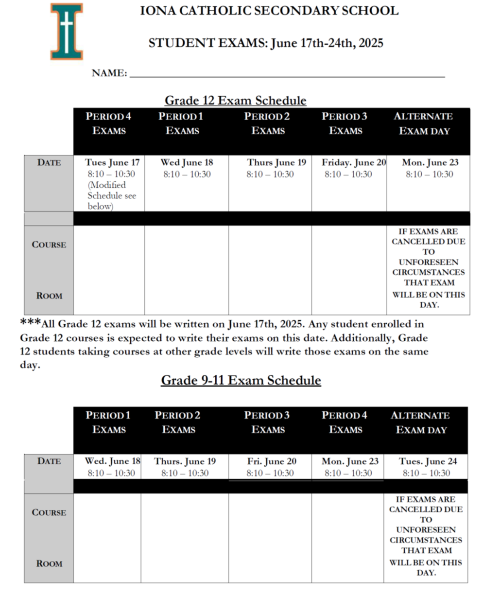 exam schedule graphic